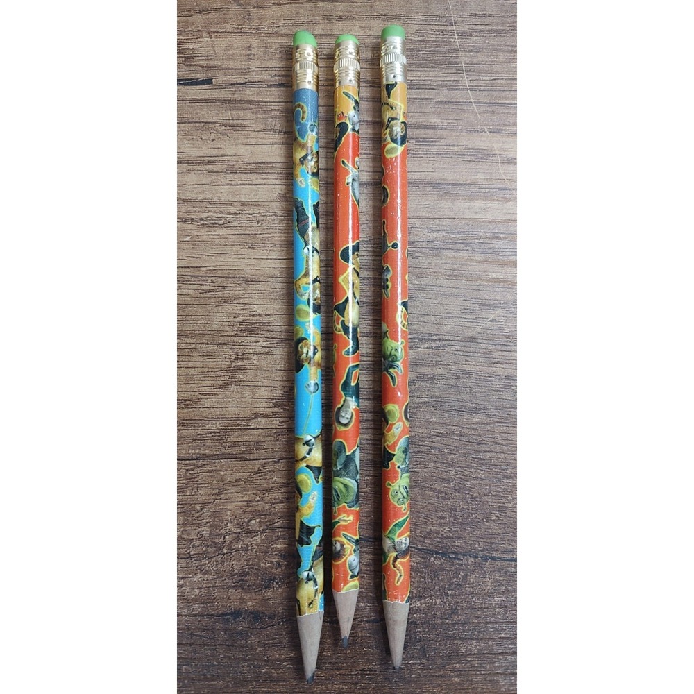 2004 Rose Art Shrek 2 No. 2 Pencils Wood Lot Of 3 Donkey Fiona Puss In Boots
